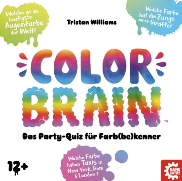 Der Karton ist weiß und in runden, bunten Buchstaben steht mittig “Color Brain”. Darunter in schwarz “Das Partyquiz für Farb(be)kenner.